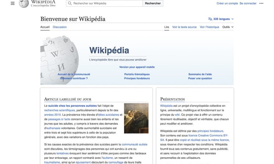 Page d'accueil de Wikipédia