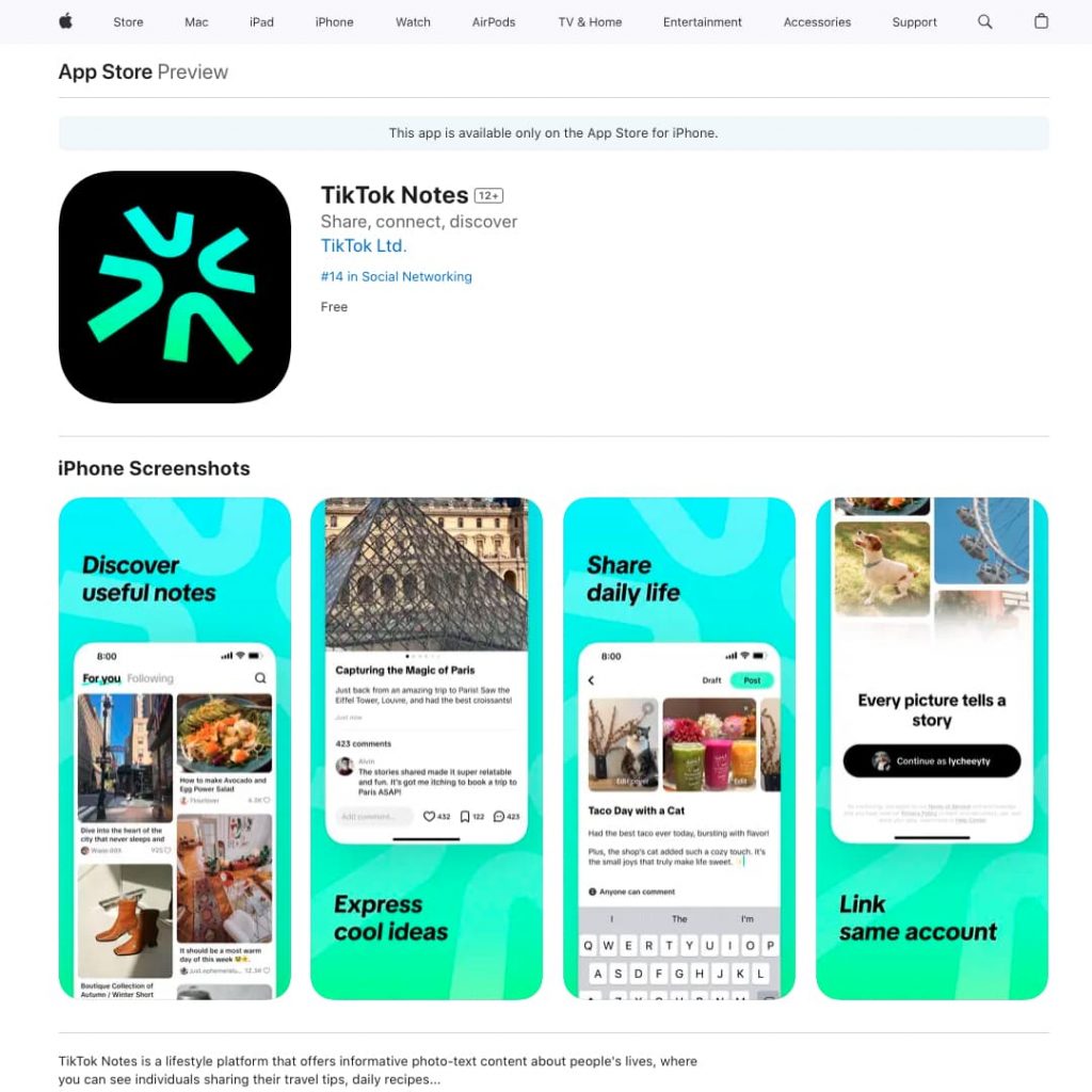 TikTok Notes sur l'App Store d'Apple